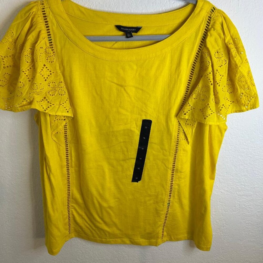 Banana Republic Factory Yellow Eyelet Flutter Sleeve Top